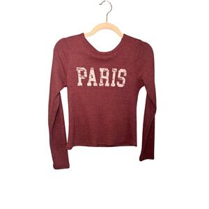 Pink Republic Womens Graphic Top M Maroon Paris Waffle Knit Long Sleeve Indie